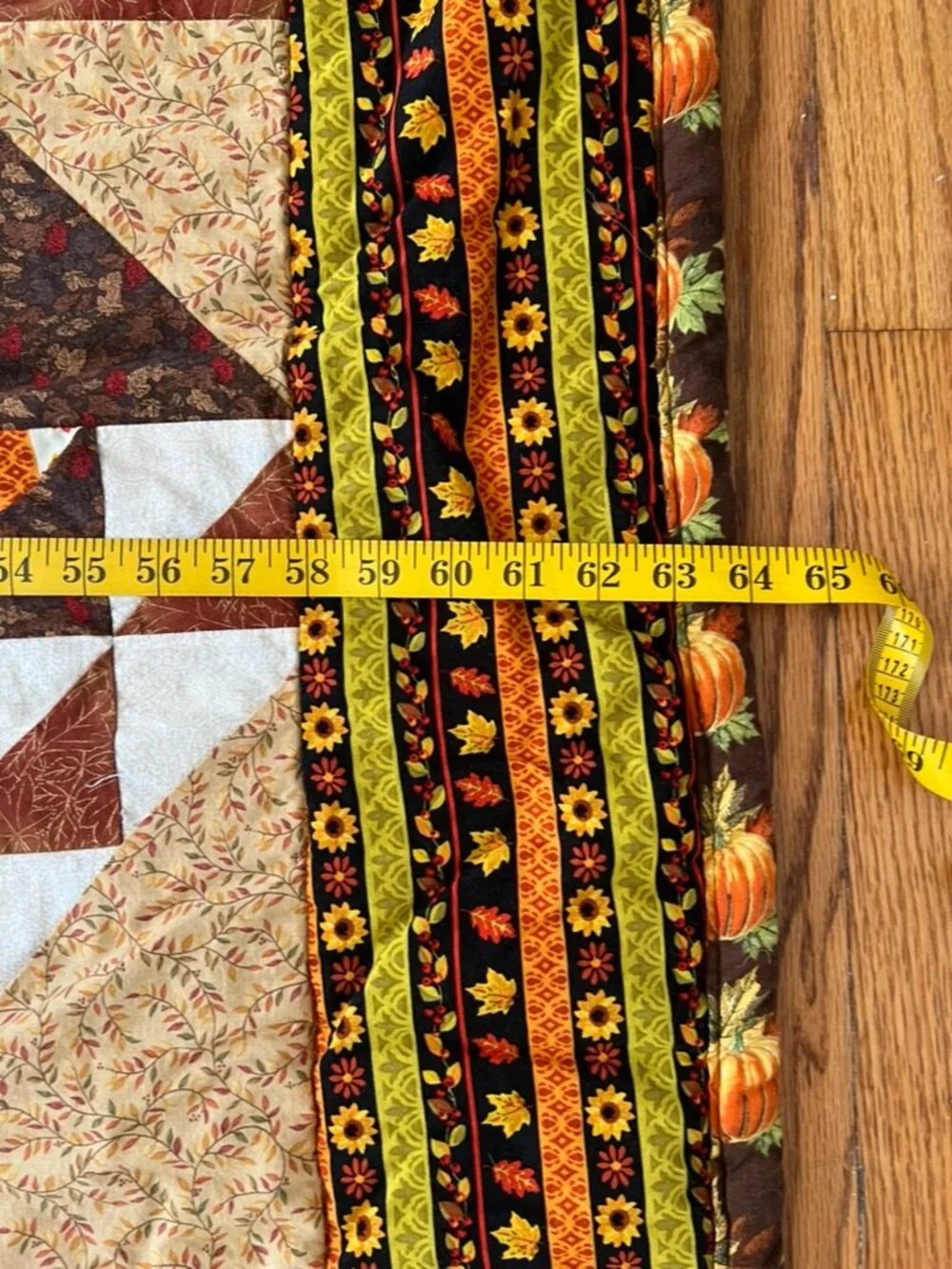 Handmade Fall Patchwork Quilt 64x64 Pumpkin Sunflower Autumn Throw